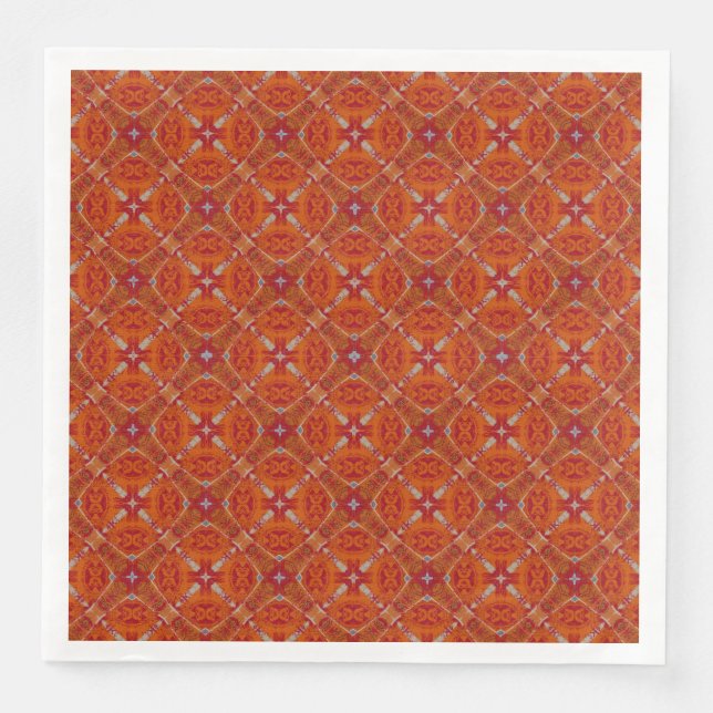 Red, Orange Spanish Diamond Tiled Pattern Paper Dinner Napkins (Front)