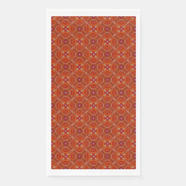 Red, Orange Spanish Diamond Tiled Pattern Paper Guest Towels (Front)