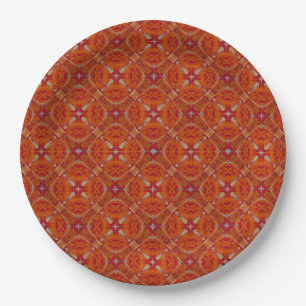 Red, Orange Spanish Diamond Tiled Pattern Paper Plates