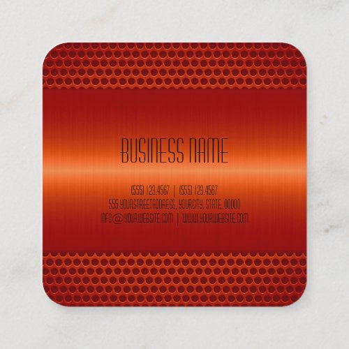 Red Orange Stainless Steel Metal Look Square Business Card