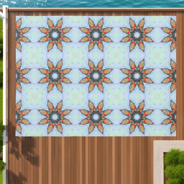 Red Orange Star Flower on Blue Outdoor Rug (Insitu (Outdoor 1))