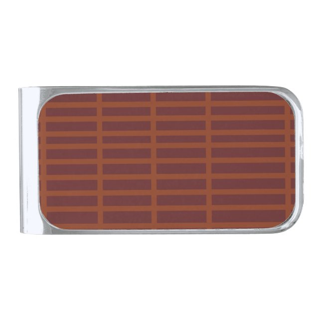 Red orange striped pattern silver finish money clip (Front)