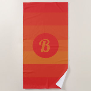 Red Orange Stripes Custom Monogram Striped Pattern Beach Towel