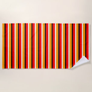 Red Orange Stripes Pattern Design Beach Towel