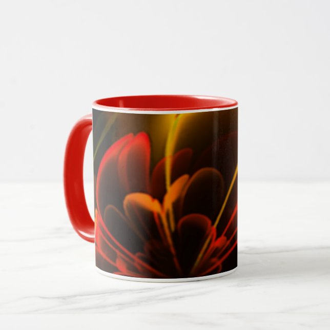 Red Orange Stylized Flower Half Corolla Mug (Front Left)