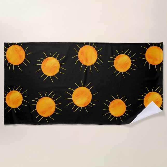 Red Orange Sunset Black Pattern Beach Towel (Front)