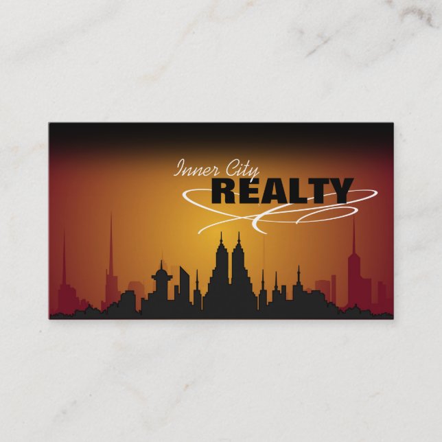 Red & Orange Sunset City Realtor Business Card (Front)
