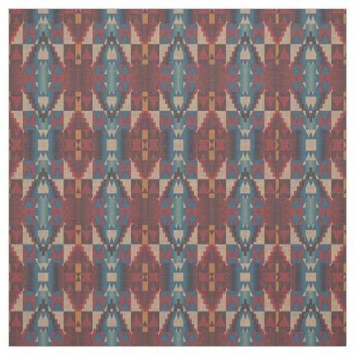 Red Orange Teal Blue Taupe Brown Ethnic Look Fabric