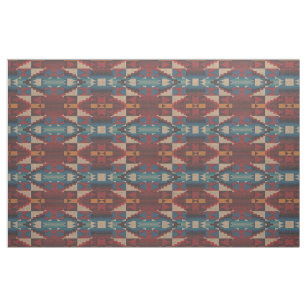 Red Orange Teal Blue Taupe Brown Ethnic Look Fabric