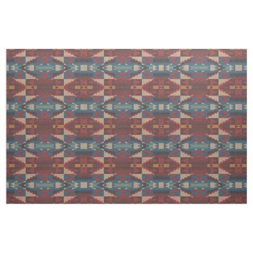 Red Orange Teal Blue Taupe Brown Ethnic Look Fabric