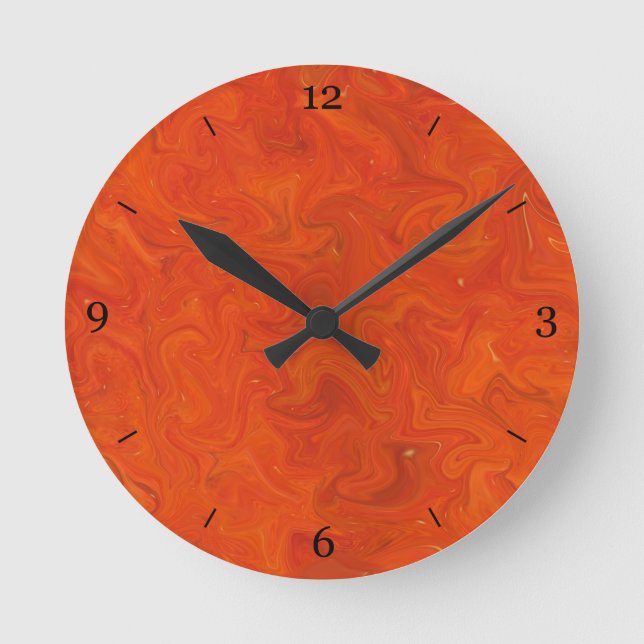 Red Orange Tonal Abstract Swirled Background Round Clock (Front)