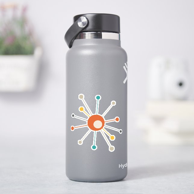 Red Orange Turquoise Atomic Starburst Retro Sticker (HydroFlask)
