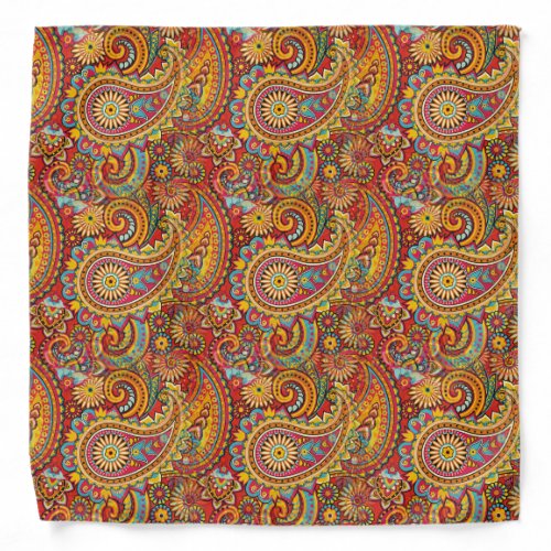 Red Orange Turquoise Blue Indian Floral Paisley Bandana