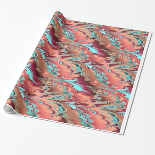Red Orange  Turquoise Marbled Pattern Wrapping Paper