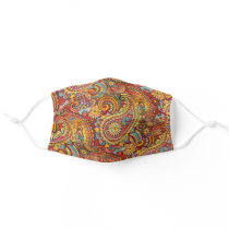 Red Orange Turquoise Teal Blue Floral Paisley Art Adult Cloth Face Mask