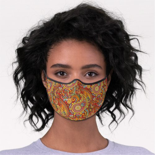 Red Orange Turquoise Teal Blue Floral Paisley Art Premium Face Mask