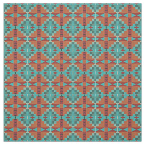 Red Orange Turquoise Teal Green Ethnic Look Fabric