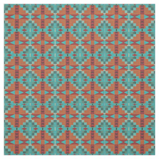 Red Orange Turquoise Teal Green Ethnic Look Fabric
