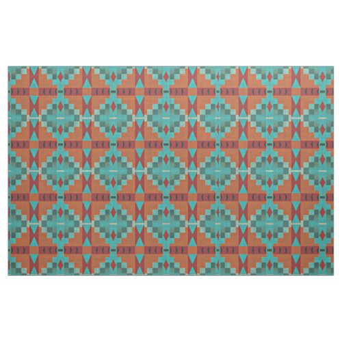 Red Orange Turquoise Teal Green Ethnic Look Fabric