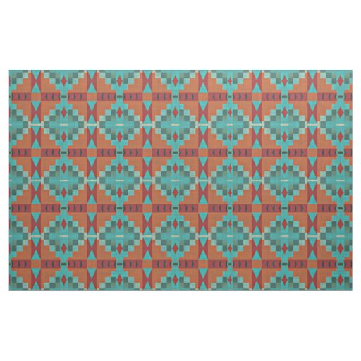 Red Orange Turquoise Teal Green Ethnic Look Fabric