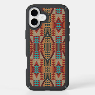 Red Orange Turquoise Teal Mosaic Art Pattern iPhone 16 Plus Case