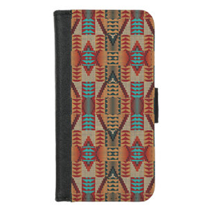 Red Orange Turquoise Teal Rustic Mosaic Pattern iPhone 8/7 Wallet Case