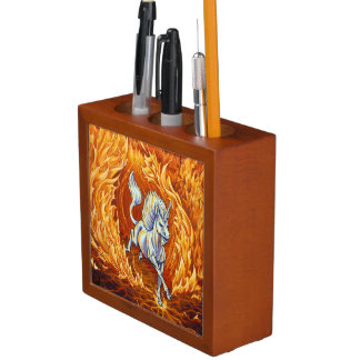 Red Orange Unicorn of Fire Element Fantasy Art Desk Organizer