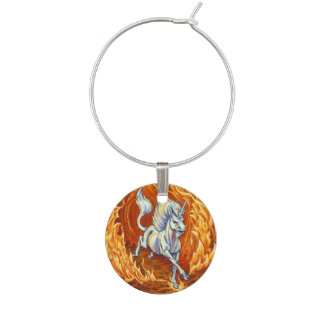 Red Orange Unicorn of Fire Element Fantasy Art  Wine Charm