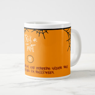 RED ORANGE WHITE BLACK TRICK OR TREAT HALLOWEEN GIANT COFFEE MUG