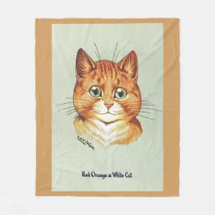 Red Orange & White Cat, Louis Wain Fleece Blanket