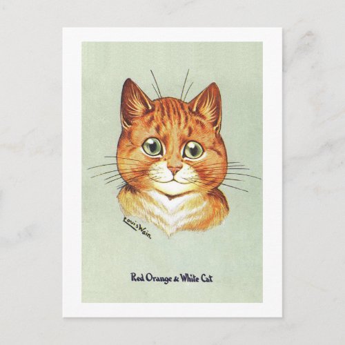Red Orange  White Cat Louis Wain Postcard