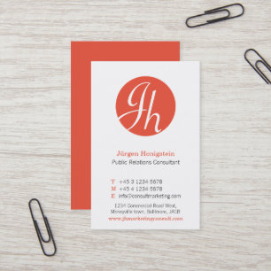 Red orange white circle initial modern business card