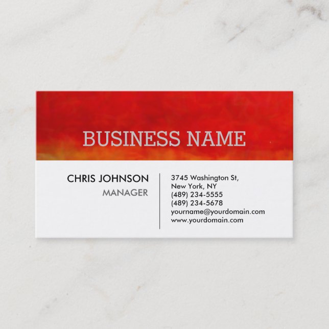 Red Orange White Stripe Contemporary Business Card (Front)
