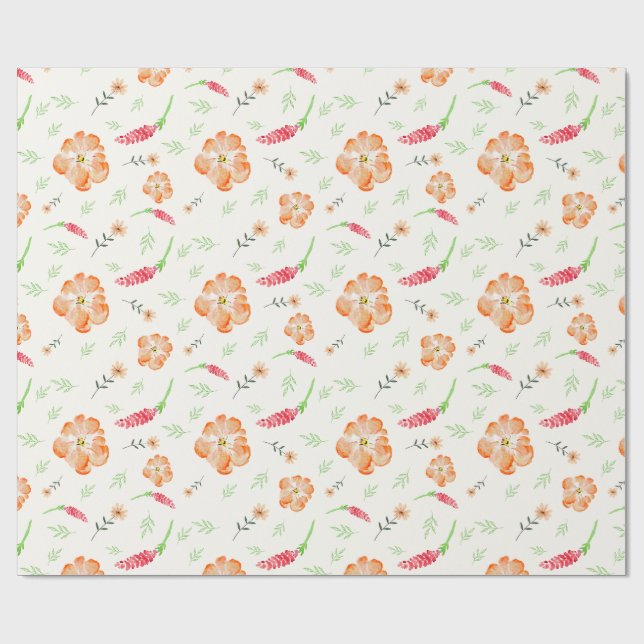 Red & Orange Wildflower Watercolor Wrapping Paper (Flat)