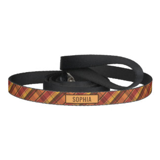 Red & Orange With Brown Fall Plaid Pattern & Name Pet Leash