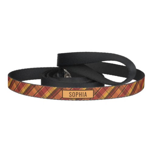 Red  Orange With Brown Fall Plaid Pattern  Name Pet Leash