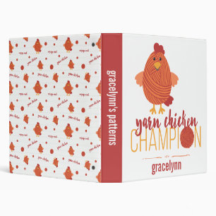 Red & Orange Yarn Chicken Champion 3 Ring Binder