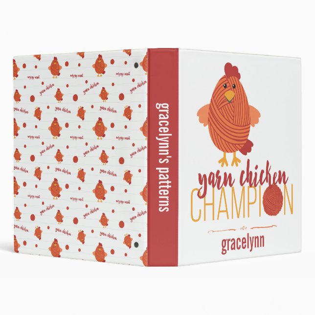 Red & Orange Yarn Chicken Champion 3 Ring Binder (Background)