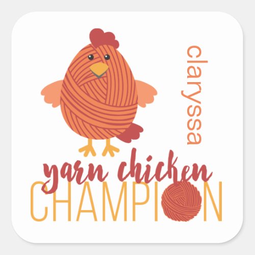 Red  Orange Yarn Chicken Champion Square Sticker