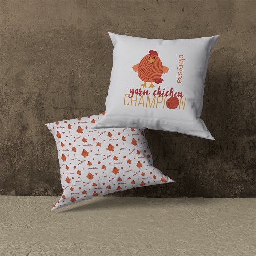 Red  Orange Yarn Chicken Champion Throw Pillow