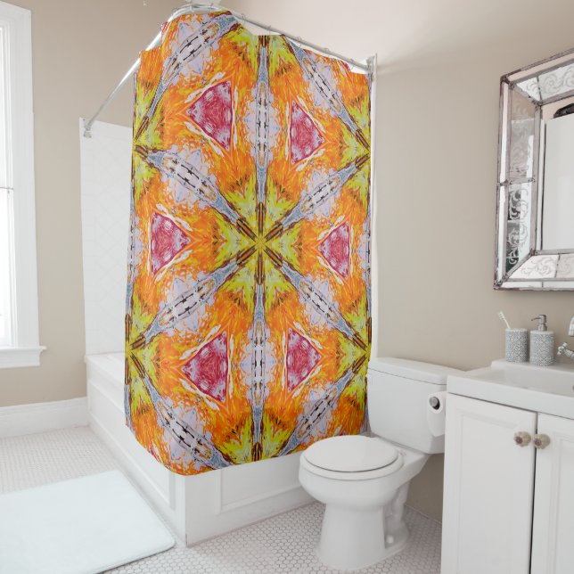 Red, Orange, Yellow Abstact Shower Curtain (In Situ)