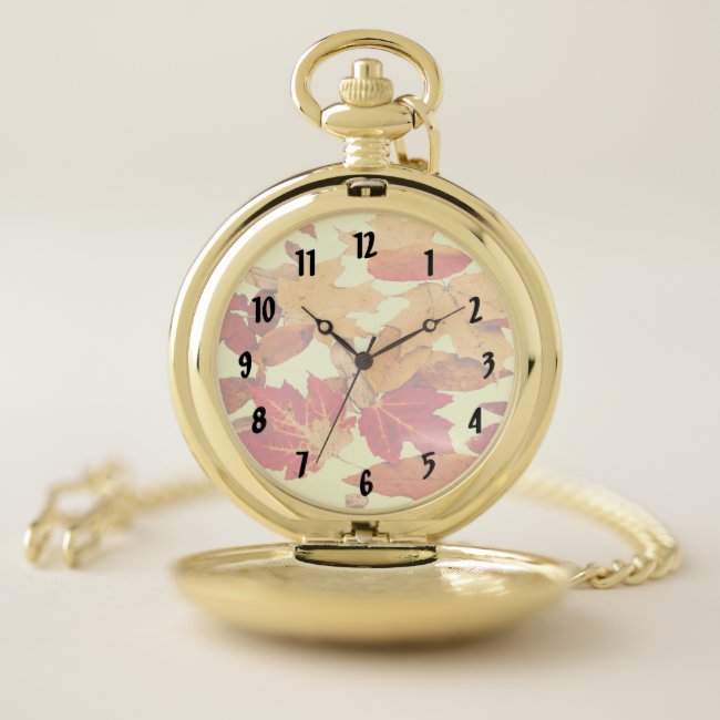 Red Orange Yellow Autumn Foliage Pocket Watch