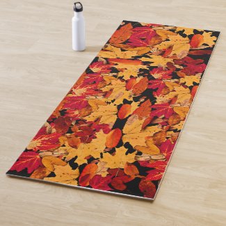 Red Orange Yellow Autumn Leaves Pattern Yoga Mat