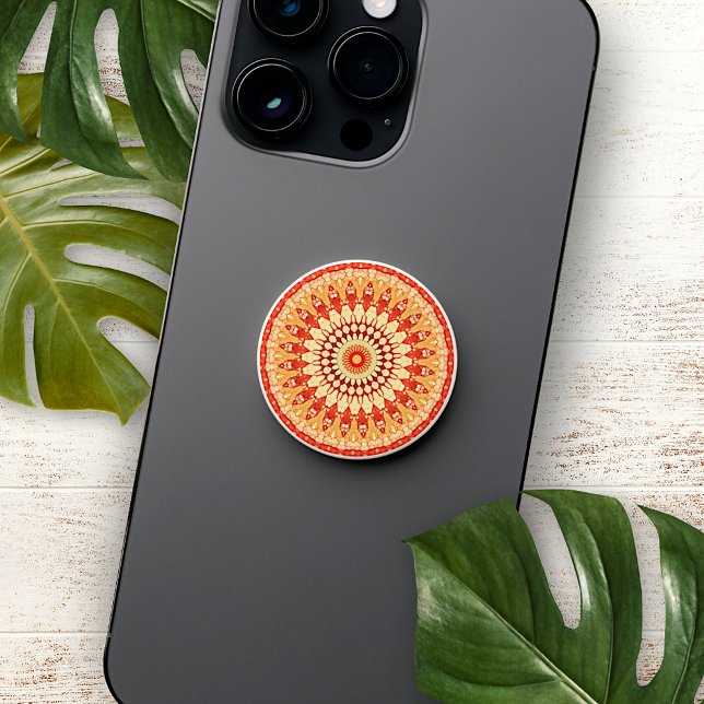 Red Orange Yellow Aztec Sun Mandala Pattern PopSocket (Creator Uploaded)