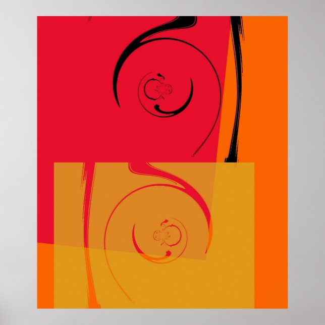 Red Orange Yellow Black Retro Painting Abstract Poster (Front)