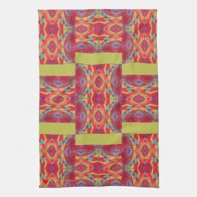 Red Orange Yellow Blue Abstract Acrylic Kitchen Towel (Vertical)