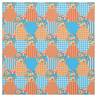 Red Orange Yellow Blue Faux Patchwork Pattern Fabric