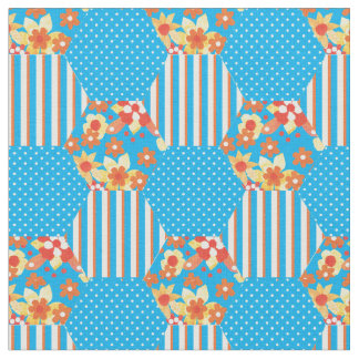 Red Orange Yellow Blue Faux Patchwork Pattern Fabric