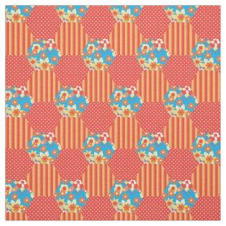 Red Orange Yellow Blue Faux Patchwork Pattern Fabric
