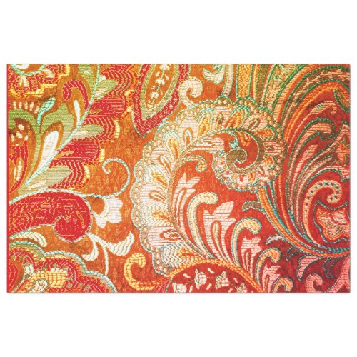 Red Orange Yellow Brocade Decoupage Tissue Paper